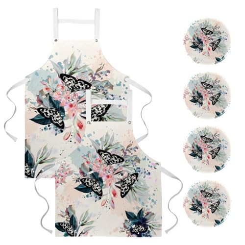 Tablier de cuisine rétro floral haut de gamme avec ses broches pour restaurant et bistrot