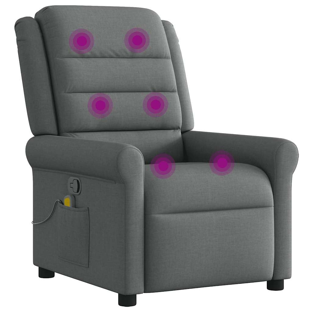 IKAYAA Sillón de Masaje Reclinable, Sillón De Relax, Sillon Masaje Relax Tela, Sillon Relax con Bolsillos Laterales Sofá Individual Sofá Relax Butaca Orejera para Salón Oficina Dormitorio Gris Oscuro