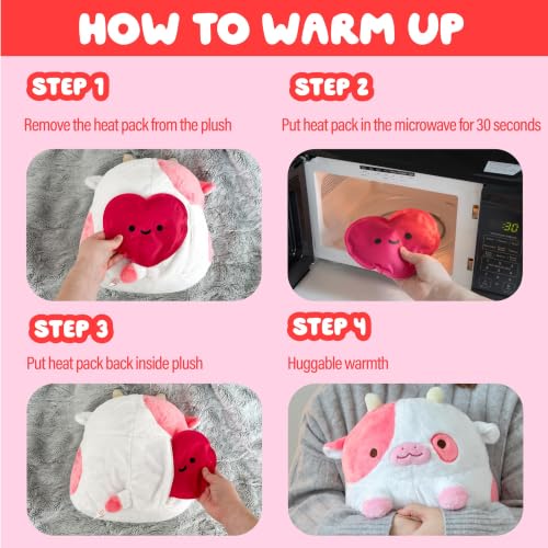 Image of Heatable Scented Cow Plush for Period Cramp Relief & Emotional Support, Microwavable Soft Toy Plushies, Coolable Stuffed Animal for Anxiety, Cute Heating Pad for Pain Relief (Pickle)