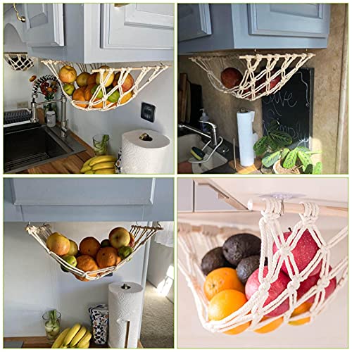 BIUDUI Fruit hangmat macramé fruit en groenten hangmat fruit hangmand onder de kast fruitopslag hangend voor de keuken… - Afbeelding 8