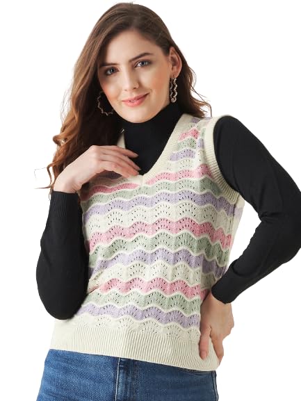 Image of Modeve Printed V Neck Sleeveless Sweater for Women||Winterwear||