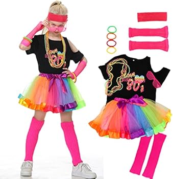 Générique Deguisement Annee 80 Femme Accessoire Fluo,Tutu Fluo Annees 80 90 Deguisement Costume Femme Enfant Fête Néon Soiree Fluo Deguisement Femme Drole Pour Le Carnaval Noël Halloween