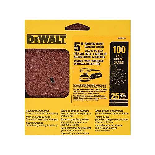 DEWALT DW4310 5-Inch 8 Hole 100 Grit Hook and Loop Random Orbit Sandpaper (25-Pack), Multi - Image 3