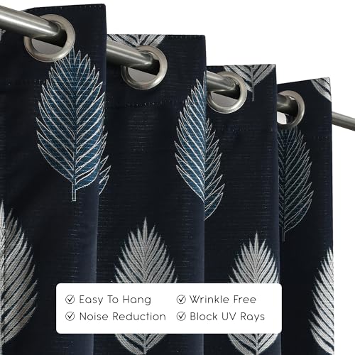 Image of FRESH FROM LOOM Stylish 9ft Jacquard Curtains | Modern Finish | Blocks 80% Light | Long Door & Window Ready | Anti-Wrinkle, Luxury Curtain (9ft, Navy-Blue, 2pc Set)