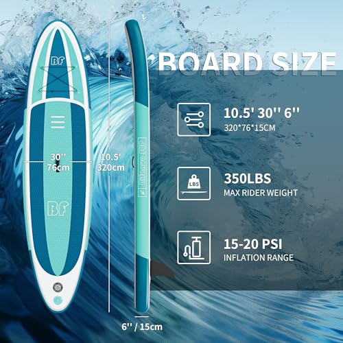 Bifanuo Inflatable Stand Up Paddle Board with SUP Accessories and Backpack Paddle Boards for Adults. Non-Slip Deck, Wide Stance, Bottom Fin, Double Action Pump