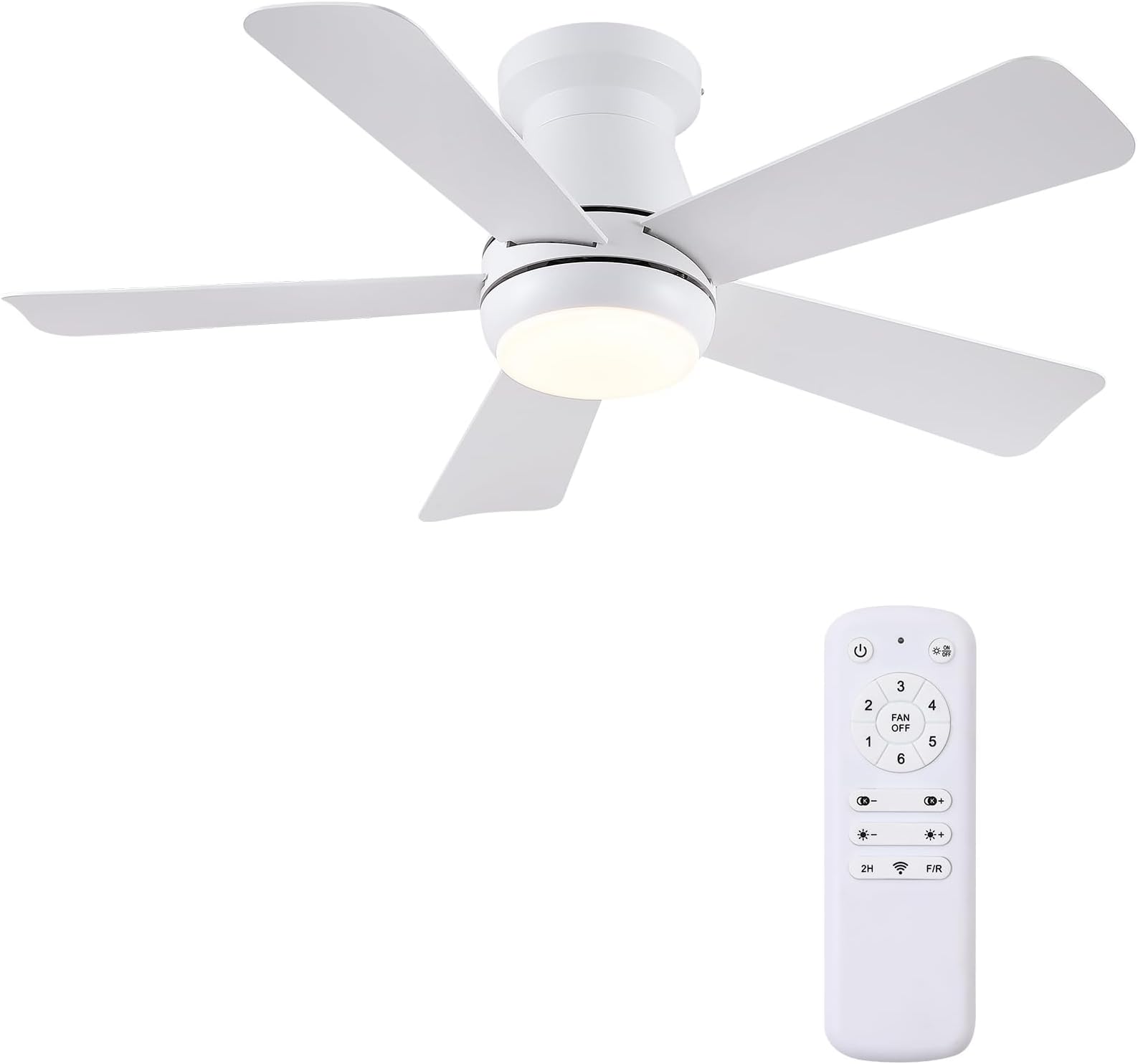 Hounberi 40 Inch White Ceiling Fan with Light and Remote, Low Profile Flush Mount Ceiling Fans, Quiet Reversible Motor, 3-Color Dimmable LED, Modern Indoor Fan for Bedroom, Living Room & Low Ceilings