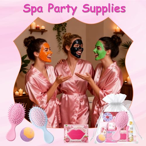 UYJ, 130 PCS Spa Party Supplies for Women, Include Face Masks Skincare, Hand Cream, Lip Balm, Lip Mask, Under Eye Patches,Hair Brush, Foot Bath Bombs,Spa Birthday Sleepover Party Supplies for Girls Women