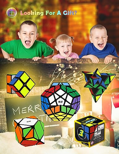 Roxenda Speed Cube Set, [5 Pack] Magic Cube Bundle Of 2X2 3X3 Skew Megaminx Cube And Pyramid Cube Smoothly Speed Cubes Collection For Kids Teens & Adults (Black) #TOP7