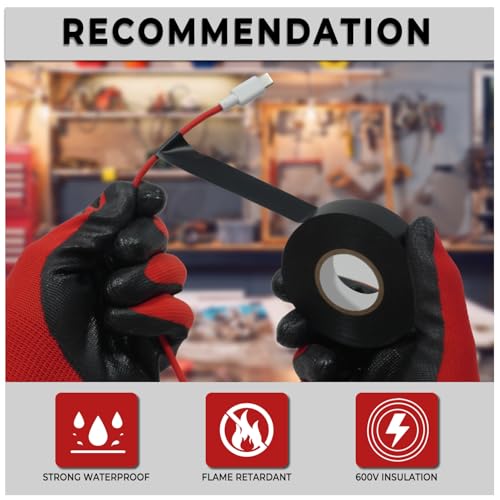 Image of SWRT 6 Pack Black Electrical Tape Waterproof, 0.75 in x 66 FT High Temp Electric Tape Under 600V for All Weather - UV Protection - Flame Retardant