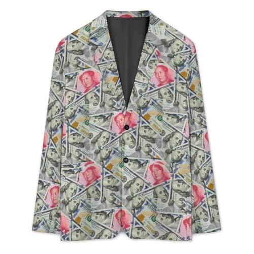 Dollar and Rmb Mens Suit Jacket Lapel Blazers V Neck Button Business Coat Tuxedo for Wedding Party3