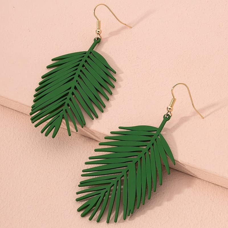 Green Palm Leaf tropical plant Dangle acrylic beaded Earrings Tropical Monstera Leaves Eardrop for Women Girls Bohemia Jewelry Chic Floating Feathers - Long Hanging Metal Link Leaf Drops for Women Lightweight Layered Dangling Leaves - Image 2