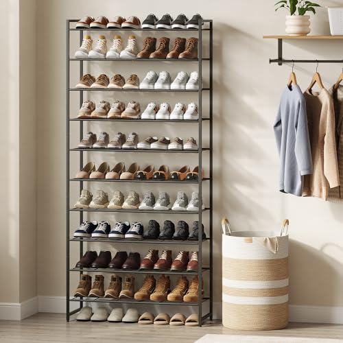 Image of Nunsino Shoe Rack for Closet, Metal Shoe Organizer, 10 Tier Garage Shoe Rack Max Holds 50 Pairs,Shoe Storage Shelf,Entryway, Black