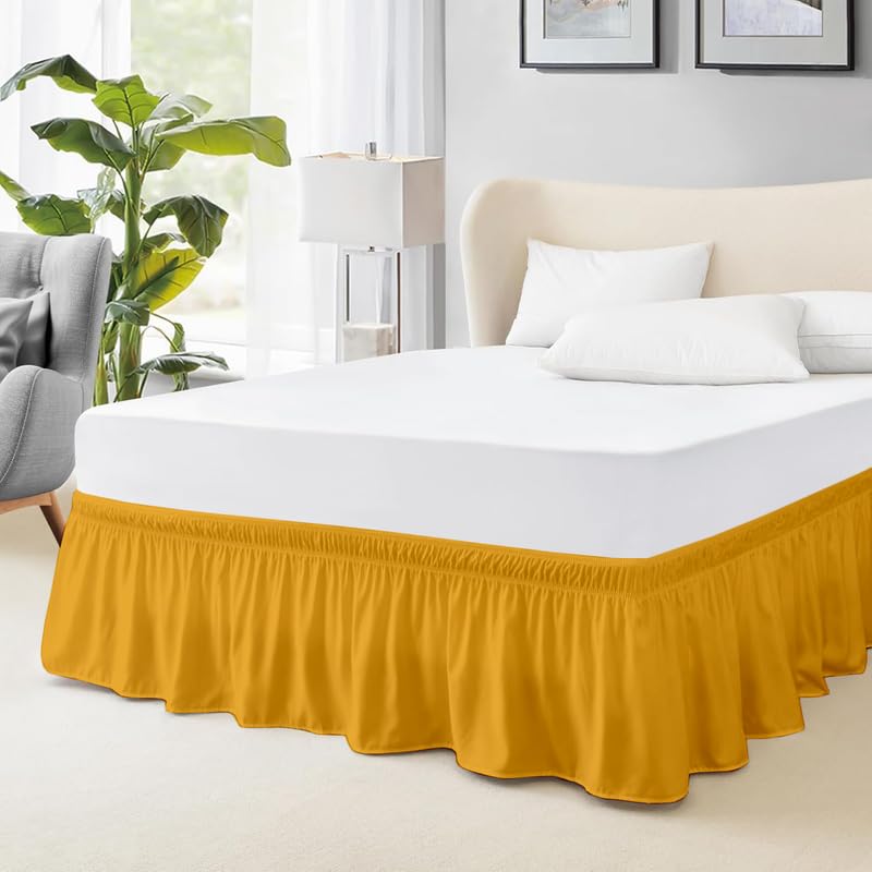 Microfiber Around Skirt | Solid Easyfit Full Size 18 Inch Drop Tailored Wrinkle Fade Resistance Soft Fabric Stylish Design Bedskirts- (Gold Yellow, 54 * 75 in)-image-25