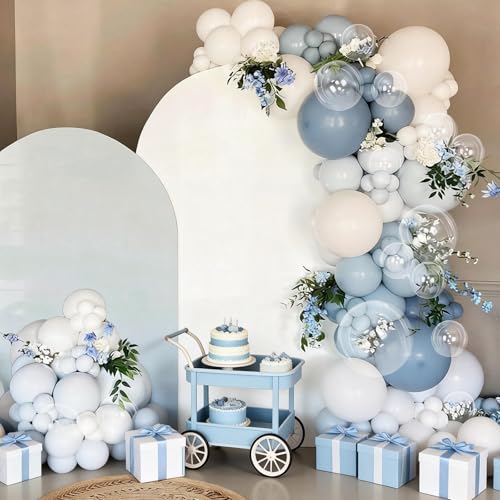 Image of Dusty Blue Balloons, 50 Pcs for Boy Baby Shower Birthday Bachelorette Party | 12 Inch Light Blue White Ivory Clear Latex Balloons for Bridal Shower Wedding Summer Something Blue Lake Party Decorations