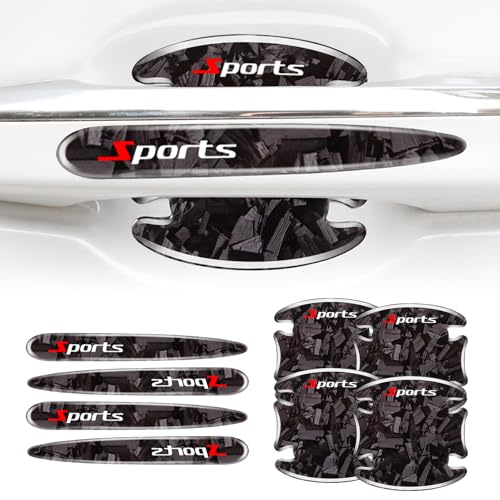 GCZCC 8PCS Carbon Fiber Car Door Handle Protector Anti Scratch Door Bowl Sticker with Stylish Sports Print Protective Film Automotive Exterior Accessories Universal for Most Vehicles, SUV, Truck-Black