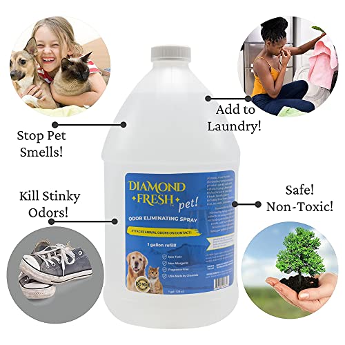 Diamond Fresh Pet Odor Spray For Dog & Cat, Pet Urine Eliminator For Home, Pee Deodorizer, Fabric Freshener, Smell Protector Against Smells From Dogs, Cats, All Pets, Gal + Bonus Spray Bottle #TOP1