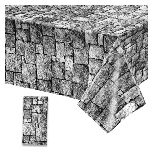 WHYLE DIY Decoration Stone Brick Tablecloth Medieval Plastic Tablecloth Stone Brick Tablecovers for Halloween Castle Knight Themed Party Supplies Halloween