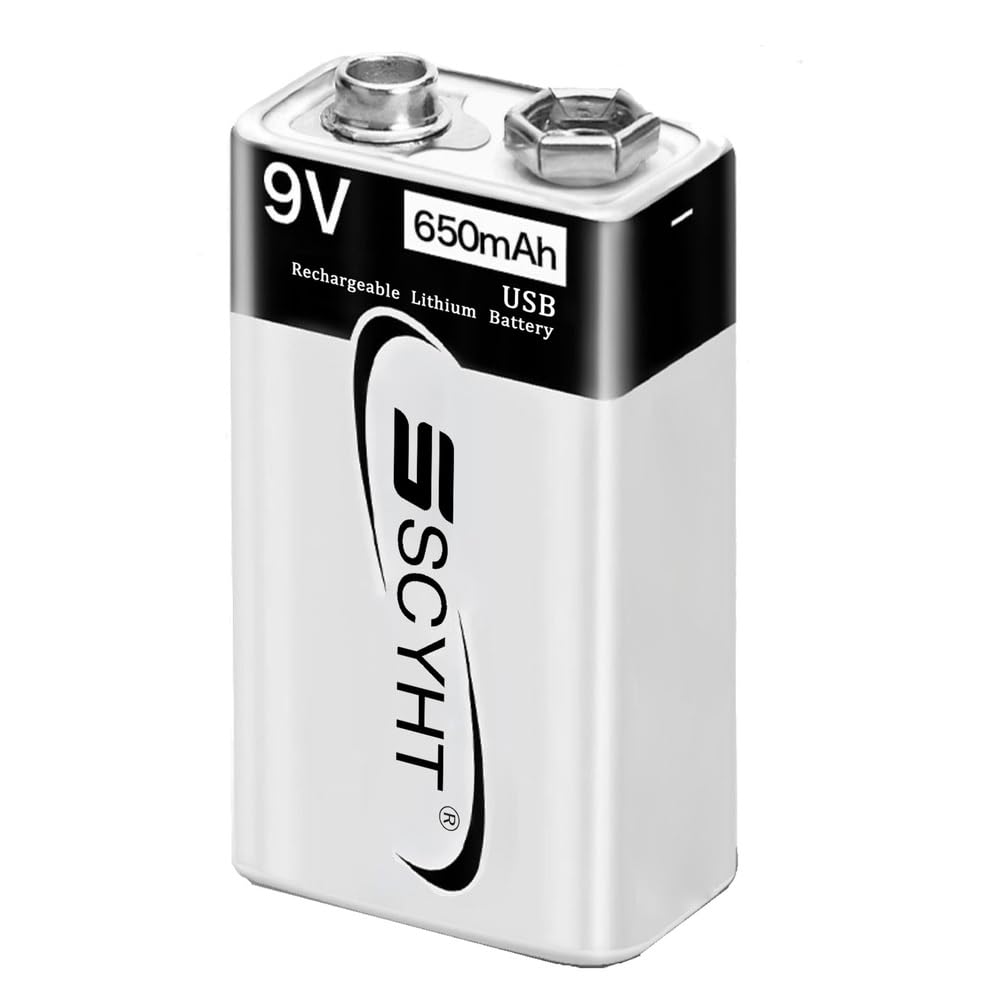 Akumulator litowo-jonowy 9 V akumulator USB, 650 mAh baterie litowe do czujnika dymu 9 V kwadratowe baterie z kablem typu C, szybkie ładowanie 1 godz.,9v650mah 8pack