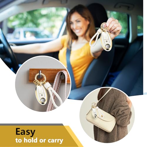 Image of Car Key Fob Cover for Nissan Kicks, White Braided Loop Keychain,