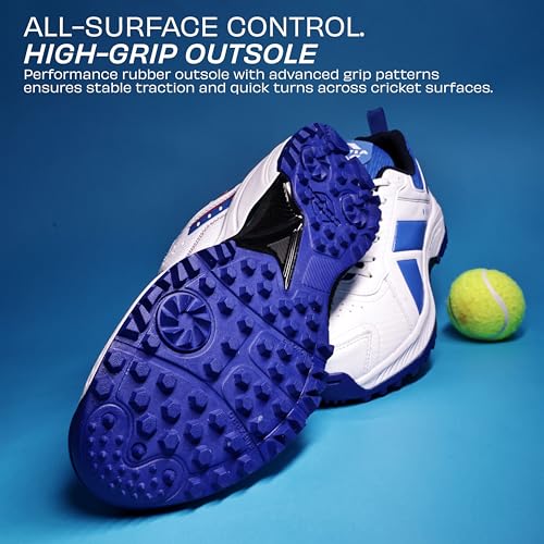 Image of Nivia Hattrick Cricket Shoes for Men, Lightweight PU & Mesh Upper with Rubber Stud Sole, High Grip & Shock Absorption for Professional Cricket Training and Match Play
