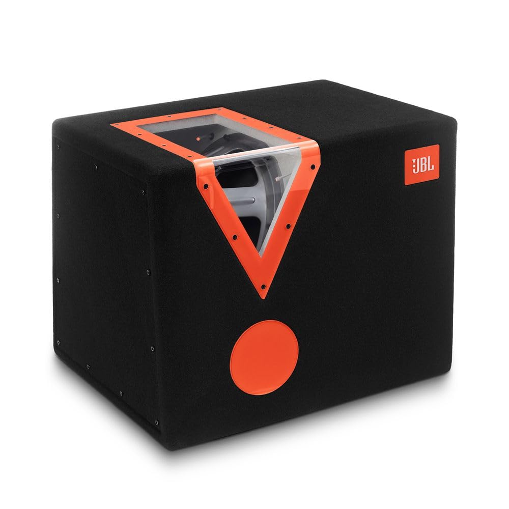 JBL CSX-1400BP caja Subwoofer de automóvil con filtro de paso de banda de 12 pulgadas (300 mm) con ventana acrílica, colores negro y naranja