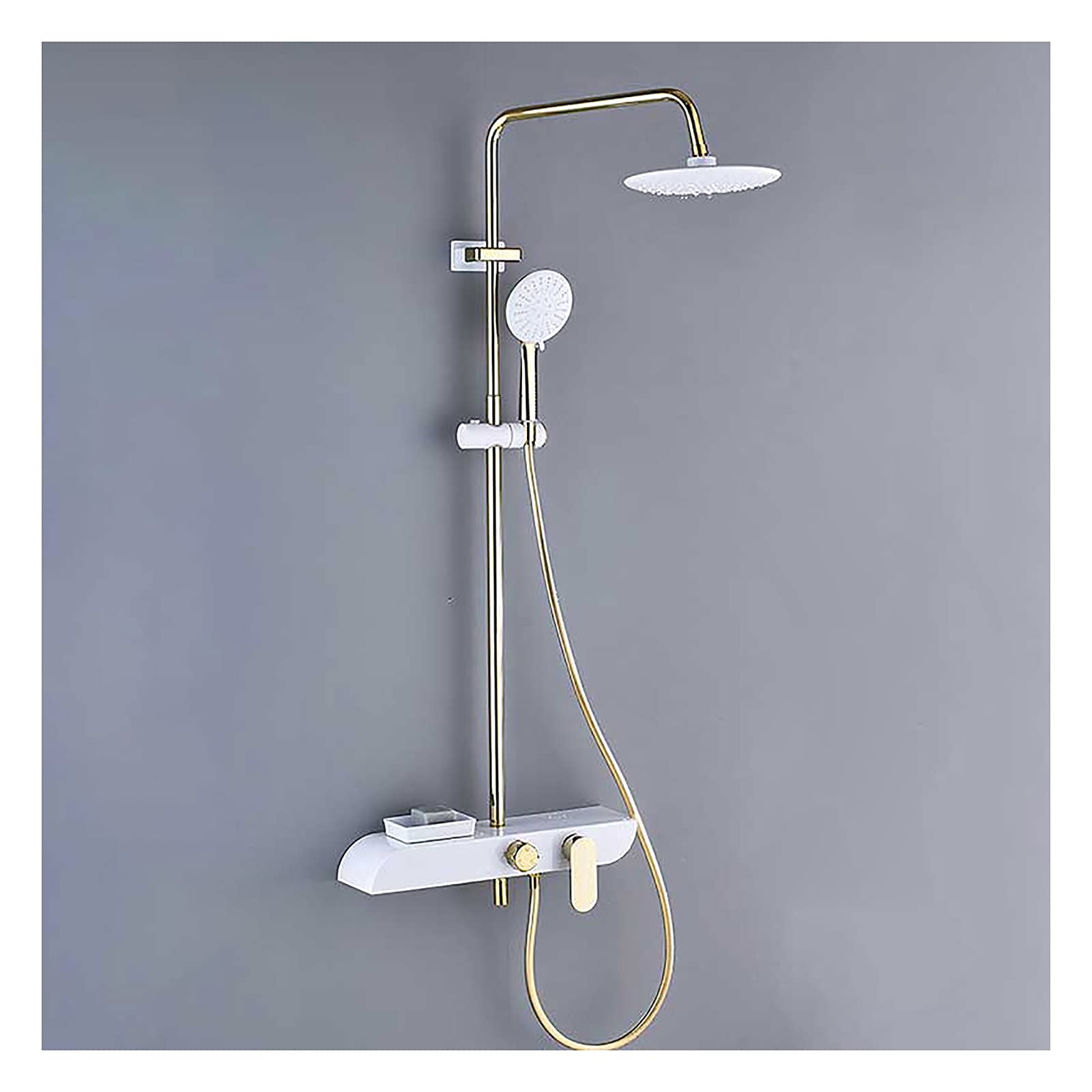OZBMA Shower System with Tub Spout Faucet Set Wall Mount Single Handle Rainfall Head Handheld Sprayer Set, Height Adjustable,White (Vit A)
