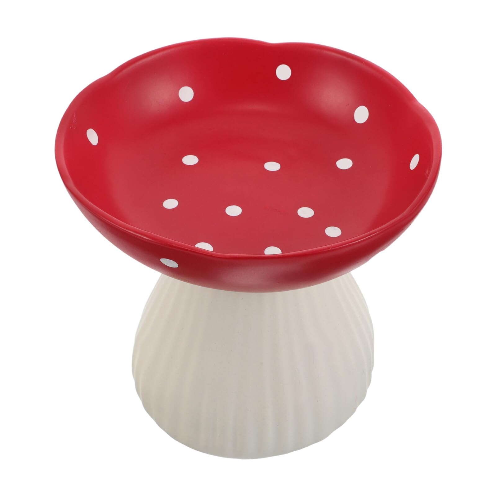 Ciotola Rialzata per Gatti e Cani in Ceramica a Forma di Fungo Rossa, Piatto Profondo Antiriflusso Base Antiscivolo, Alimentazione Ergonomica per Cuccioli e Animali Domestici