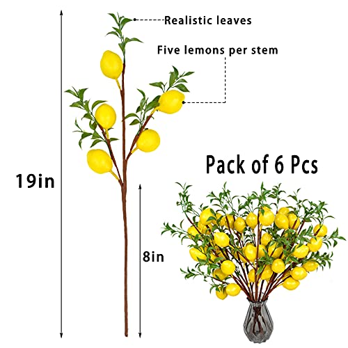 Vierena 6Pcs Lemon Decor Fake Lemons Branch Yellow Artificial Lemon For Kitchen,Party,Farmhouse,Table Centerpiece,Home Decoration #TOP1