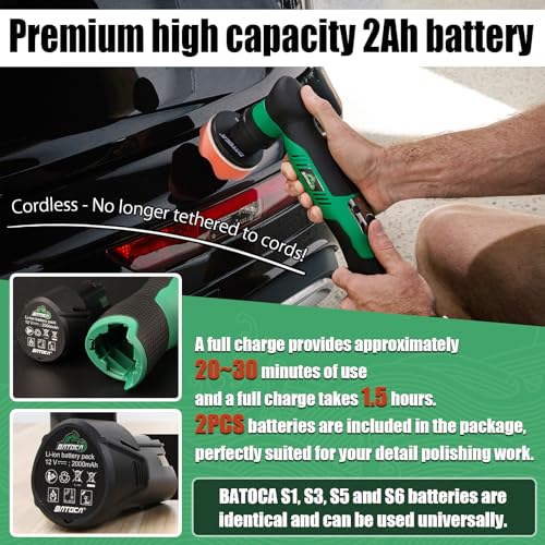 Image of BATOCA S5 Cordless Car Buffer Polisher Sander Dual Action & Rotary Polishing Machine 1 /2 /3 Inch Polishing Pads for Car Detailing,6 Variable Speeds 2000-5500RPM,Mini Polisher for Car Motorcycle Polish