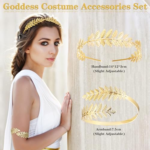 FINREZIO Greek Goddess Headband Arm Cuff Bridal Jewelry Set Roman