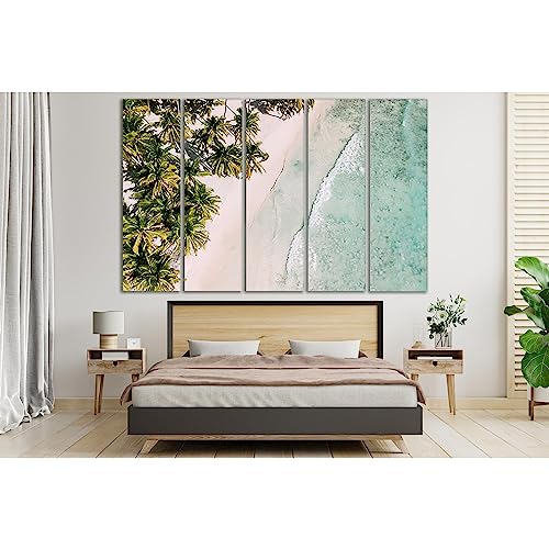 Impression sur toile Palmiers Caraïbes ZELLART SL147 - Tableau 5 panneaux 140x90 cm prêt à poser