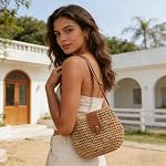 Women Small Straw Beach Bag Summer Crossbody Bag Bohemian Handmade Woven Shoulder Handbags Purse for Holiday Travel