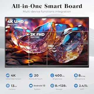 JASZDOT 55'' Smart Board, 4K UHD Interactive Touchscreen Whiteboard, Android13 Wireless Smartboard for Classroom Home Office Studio