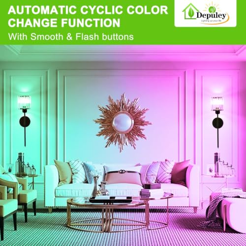 Image of Depuley Wall Sconces Battery Operated: Set of 2 Wireless Crystal Wall Lights with Remote - Rechargeable 15 Colors Black Wall Lamp for Living Room Home Decor