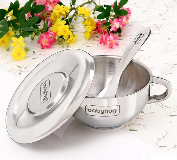babyhug Double Wall Stainless Steel Feeding Bowl Set with Spoon-picture-10