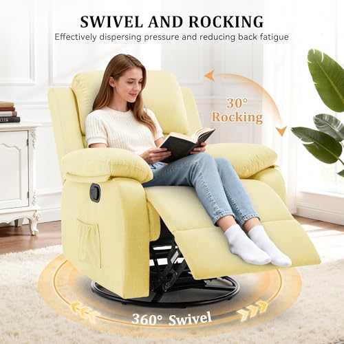 Image of Korser Recliner Chair, 360 Swivel Rocker Chair for Adults, Small Rocking Recliner for Small Spaces, Upholstered Fabric Glider Recliner Nursery