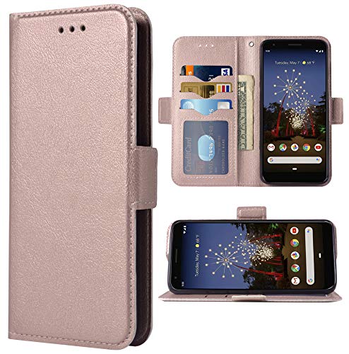 Phone Case for Google Pixel 3a XL Folio Flip Wallet Case,PU Leather Credit Card Holder Slots Full Body Protection Kickstand Protective Phone Cover for Pixel3aXL Pixle 3aXL A3 Pixel3a LX Men Rose Gold