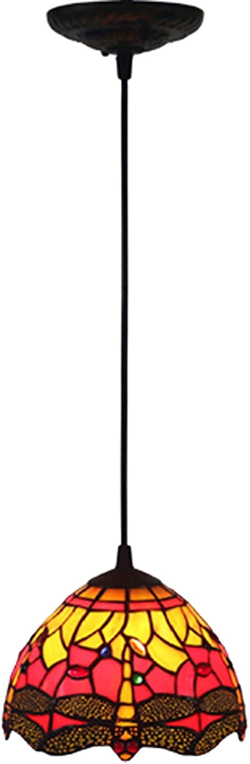 METTEOR Tiffany Style Dragonfly Pendant Light,Handmade Stained Glass Ceiling Pendant Lamp, Chandelier For Dining Room Balcony,E27,20Cm (Yellow)