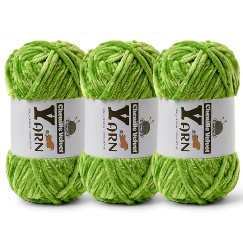 Image of 3 Pack Plush Chenille Chunky Yarn - Fluffy Velvet Yarns Crochet for Blanket Knitting and Crocheting - Soft Baby Yarn for Crocheting - Amigurumi Crochet Yarns 100g (87yds) (3 Emerald Green)