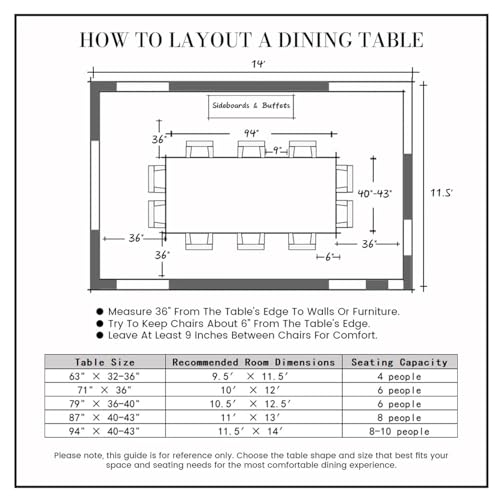 POVISON 94" Hobart Modern Dining Table for 8-10, Matte White Rectangle Dining Table, Sintered Stone Dining Tabletop with U-Shape Carbon Steel Pedestal (Table Only) - Image 3