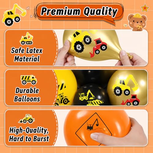 Image of Construction Balloons, 12 Inch Gold Black Yellow Orange Confetti Balloons for Boy Baby Shower Construction Themed Birthday Truck Party Graduation Supplies