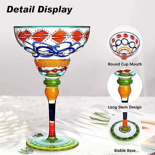 Hgsoor Margarita Glasses,Cocktail Glasses,Martini Glasses,Vintage Hand Painted Glassware For Margaritas,Martini,Cocktails,Gin,Tequila,Kitchen Table Décor #TOP2