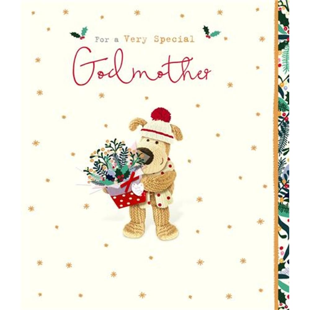 Boofle For A Very Special Godmother Cute Floral Christmas Greeting Card