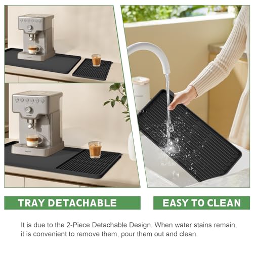 Silicone Coffee Mat 24"x16", 2-in-1 Coffee Bar Mat with Detachable Drying Mat, Heat Resistant Espresso Machine Mat, Non-Slip Under Coffee Maker Mat for Countertop, Fits Breville Ninja Keurig, Black by Hugro Tarfive - Used condition - Image 4