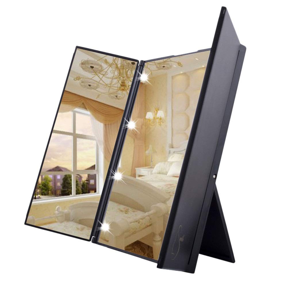 FLYIODFCXV Cosmetic mirror, Led Shining Makeup Mirror 8 LED Light Illuminated Three-sided Foldable Make Up Cosmetic Tabletop Beauty Vanity