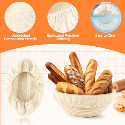 Miniatura 3 de Wefaly 3 3 Unidades De 25 Cm Y 28 Cm De Lino Para Panadería, Para Hornear Pan, Redondas, Con Cintura De Goma, Cubiertas Para Cestas De Fermentación, Reutilizables, Accesorios Para Hornear Pan