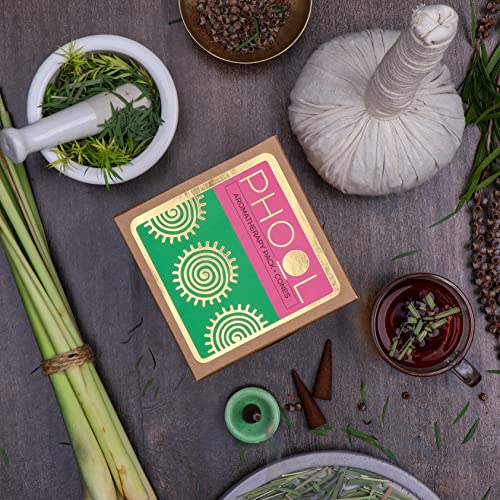 Pack Of 2 Natural Incense Cones,Phool Aromatherapy Pack (80 Incense Cones |2 Fragrances, Tea Tree & Lemongrass)+1 Free Ceramic Holder |Handrolled |Sulpher & Charcoal Free |100% Organic(500 Gms) #TOP4