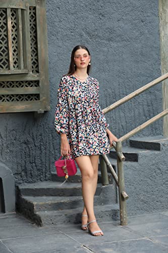 Image of Leriya Fashion Women's Rayon Full Sleeve A-Line Knee-Length Western Dresses for Women or Girls