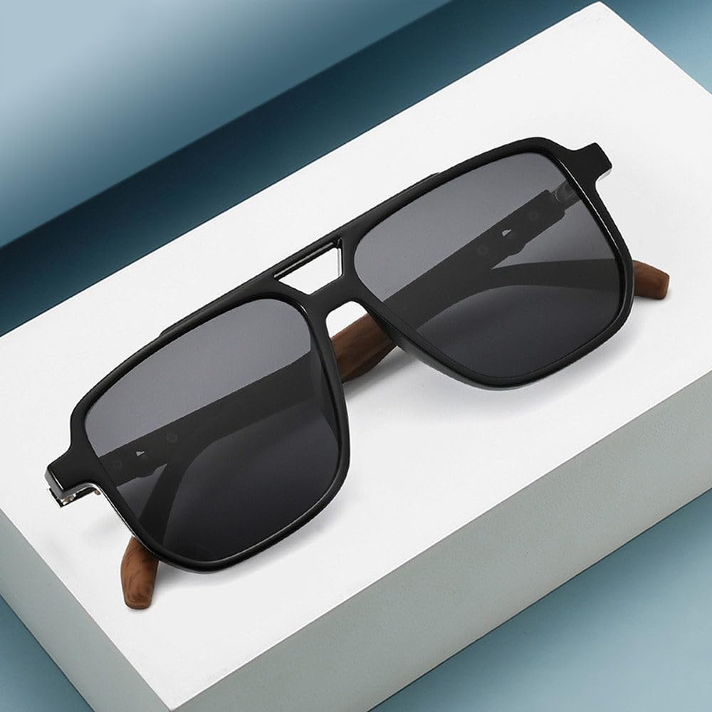 Ultraleichte TAC-Sonnenbrille mit polarisierten Gläsern und Bügeln in Holzoptik für Damen und Herren – ideal für Outdoor-Aktivitäten wie Reisen, Streetfotografie und Autofahren.