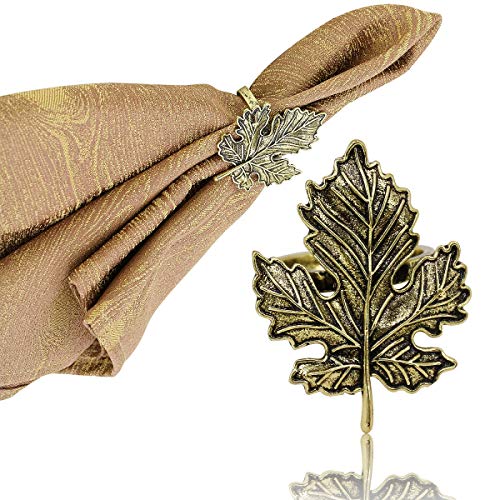 Exclusive Discount 90% Price LABJULY Leaf Fall Napkin Rings Set of 12 Maple Serviette Buckle Holder Retro Metal Home Table Decor for Wedding Holiday Family Gatherings Everyday Use (Leaf Vintage Gold, 12)